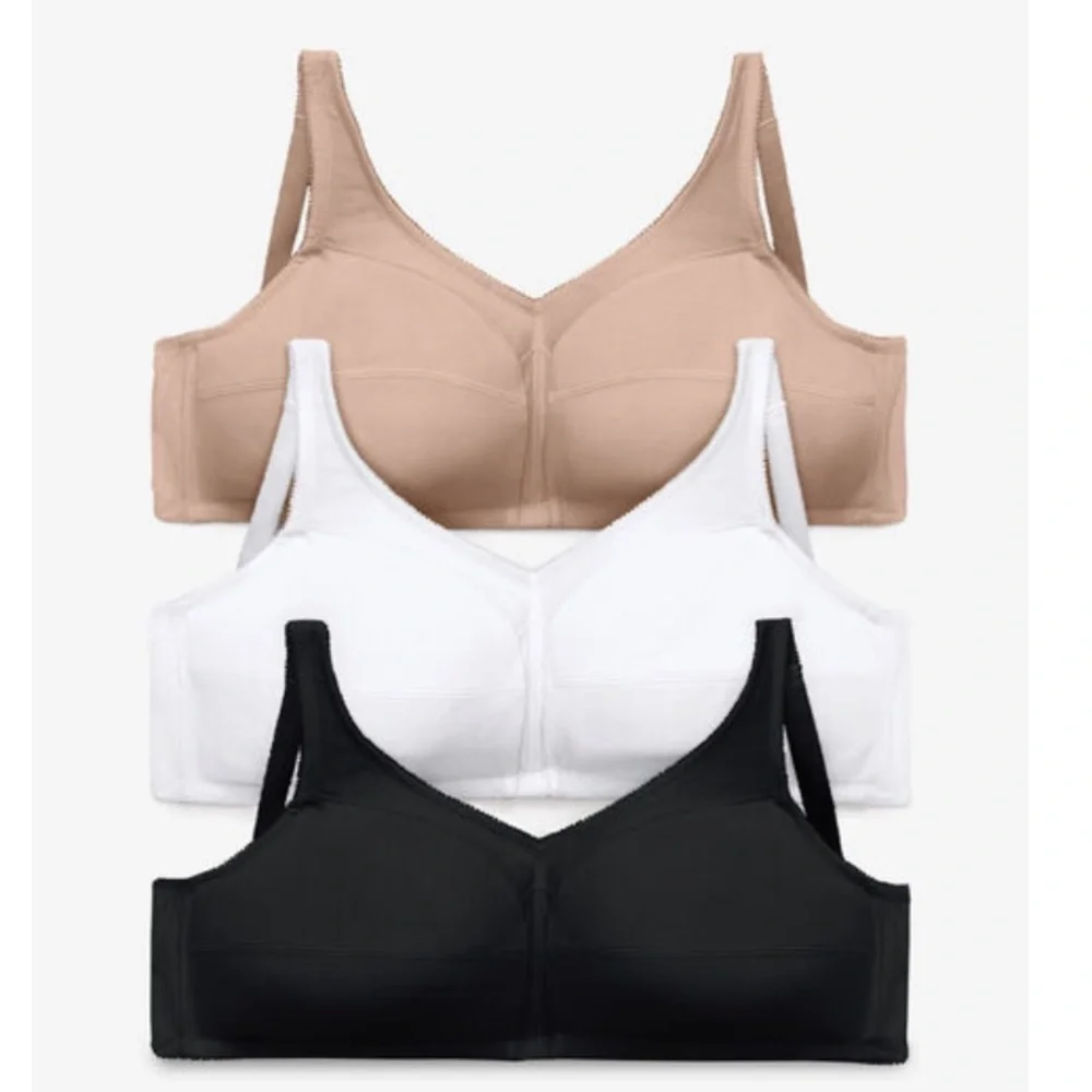 New 3Pk Front Close 46B Wireless Comfort Choice Bras Cotton Woman Within